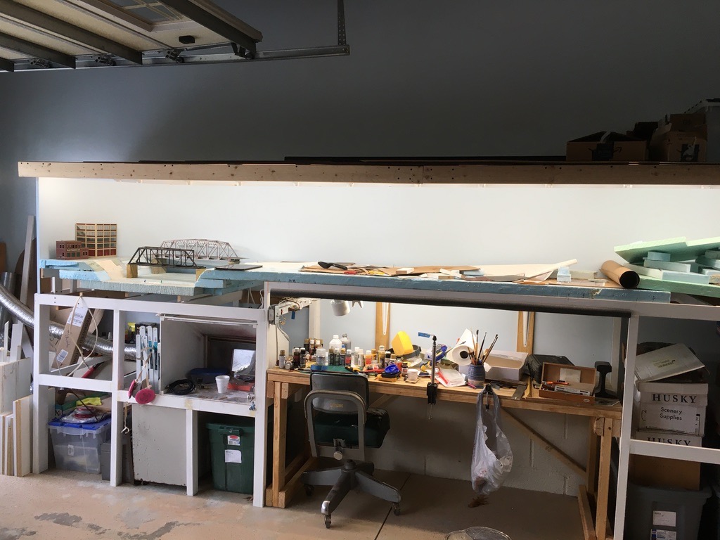 Benchwork with initial lighting.