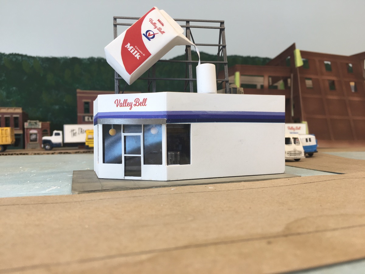 Scratch built Valley Bell Dairy store on Washington Street West in Charleston, WV.