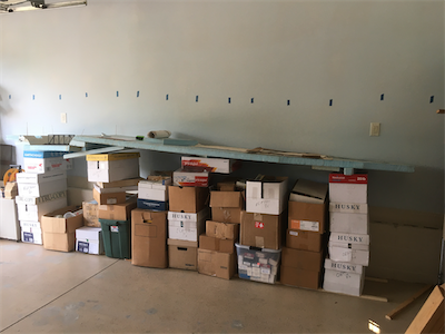 Boxes of train stuff holding rigid foam moved to South Carolina from Virginia. The foam was part of a previous layout in Virginia. See KB&T v1 photos.