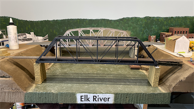 Bridges in place. Railroad nearest the camera and the Charleston Spring Street bridge in the background.